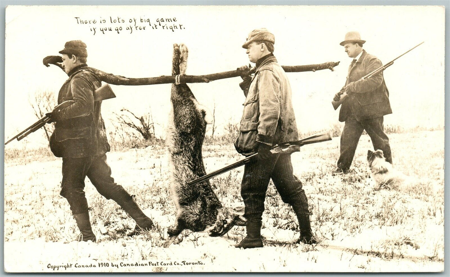 RABBIT HUNTING EXAGGERATED ANTIQUE REAL PHOTO POSTCARD RPPC