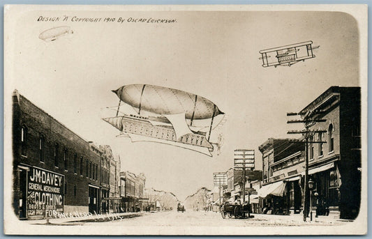 PHOTOMONTAGE ZEPPELINS AIRPLANE PONCA NE ANTIQUE REAL PHOTO PC RPPC AVIATION