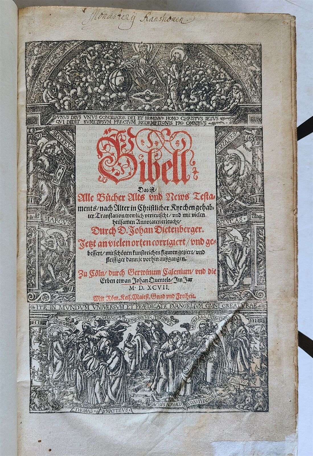 1597 BIBLE ILLUSTRATED by JM Bocksberger & Jost Amman FOLIO antique GERMAN