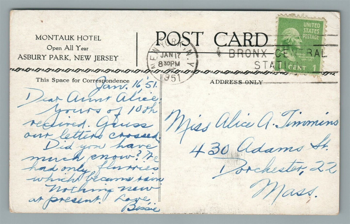 ASBURY PARK NJ MONTAUK HOTEL ANTIQUE POSTCARD