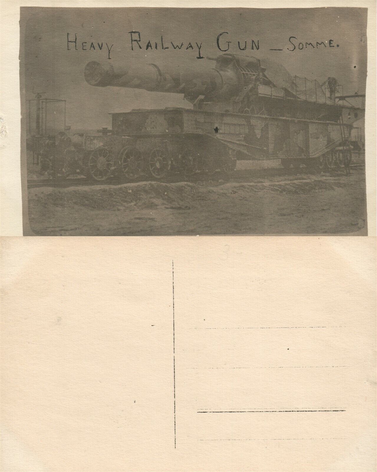 HEAVY RAILWAY GUN SOMME WWI REAL PHOTO POSTCARD ANTIQUE RPPC