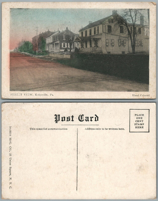 KULPSVILLE PA STREET VIEW ANTIQUE HAND COLORED POSTCARD