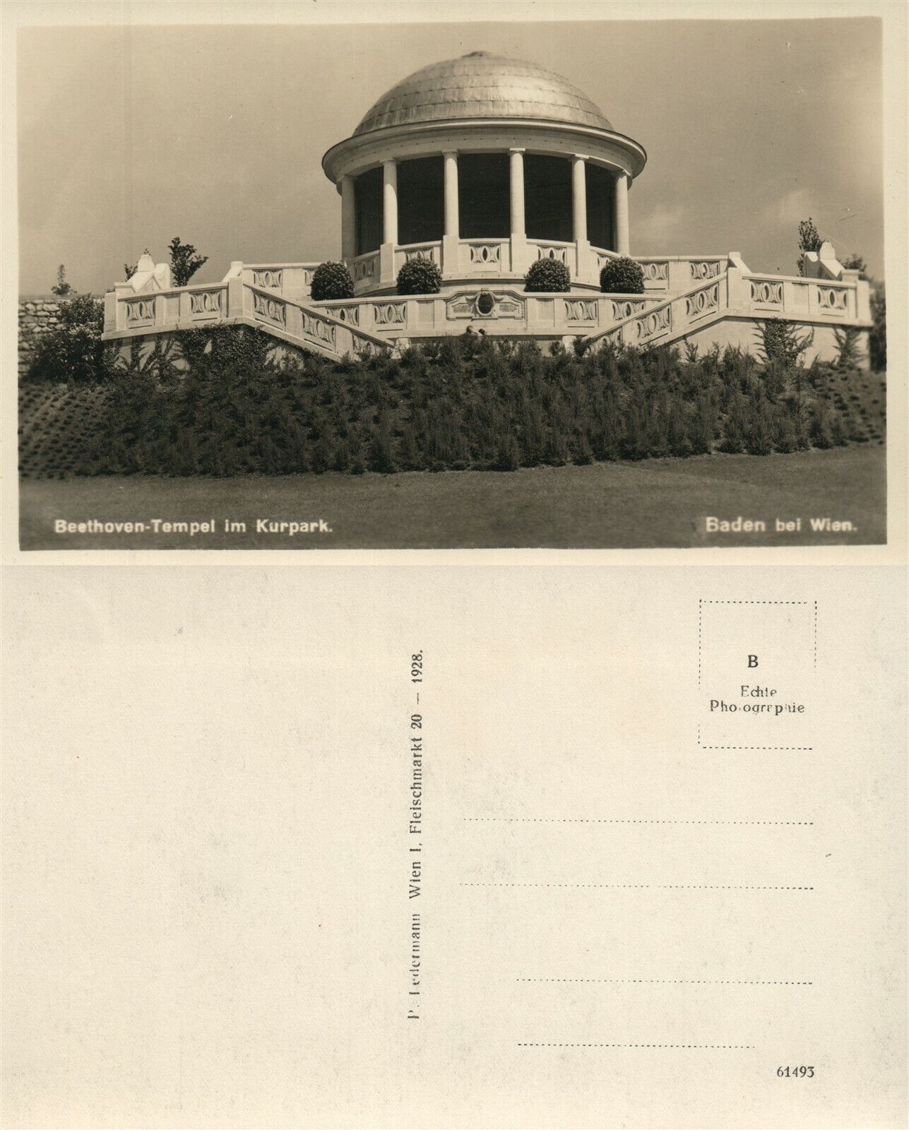 BEETHOVEN TEMPLE KURPARK BADEN AUSTRIA 1928 VINTAGE REAL PHOTO POSTCARD RPPC