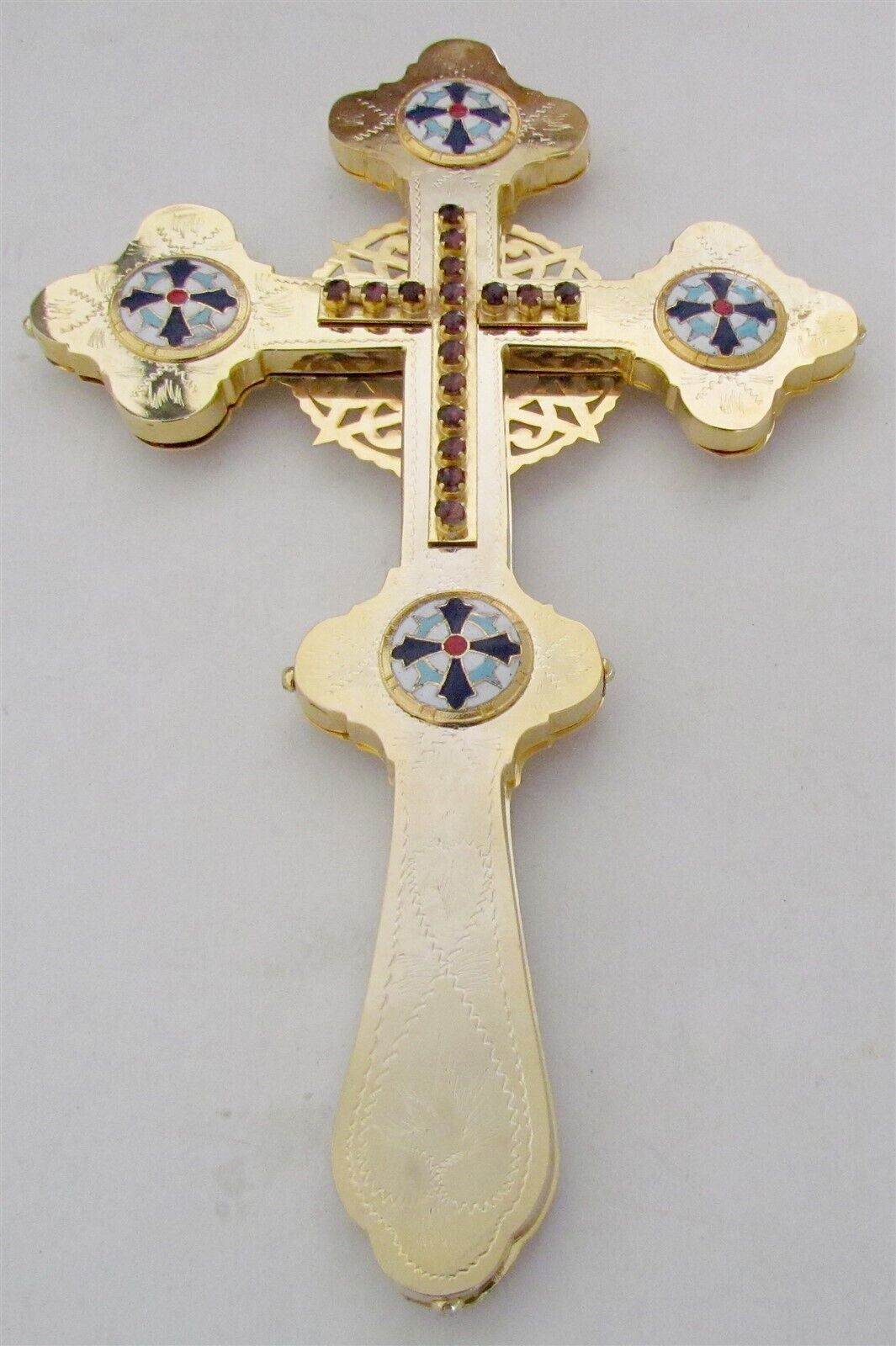 GREEK RUSSIAN ORTHODOX CHURCH BLESSING CROSS CRUCIFIX brass enamel