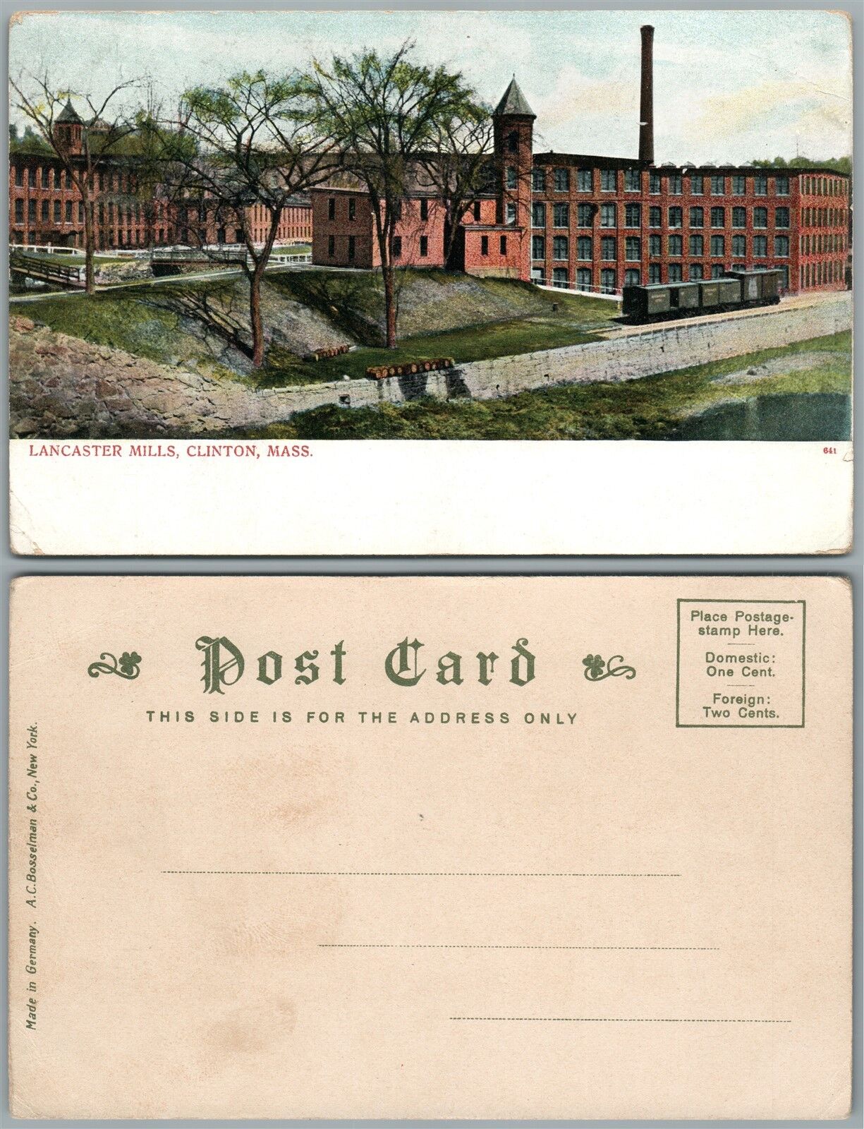 CLINTON MA LANCASTER MILLS UNDIVIDED ANTIQUE POSTCARD