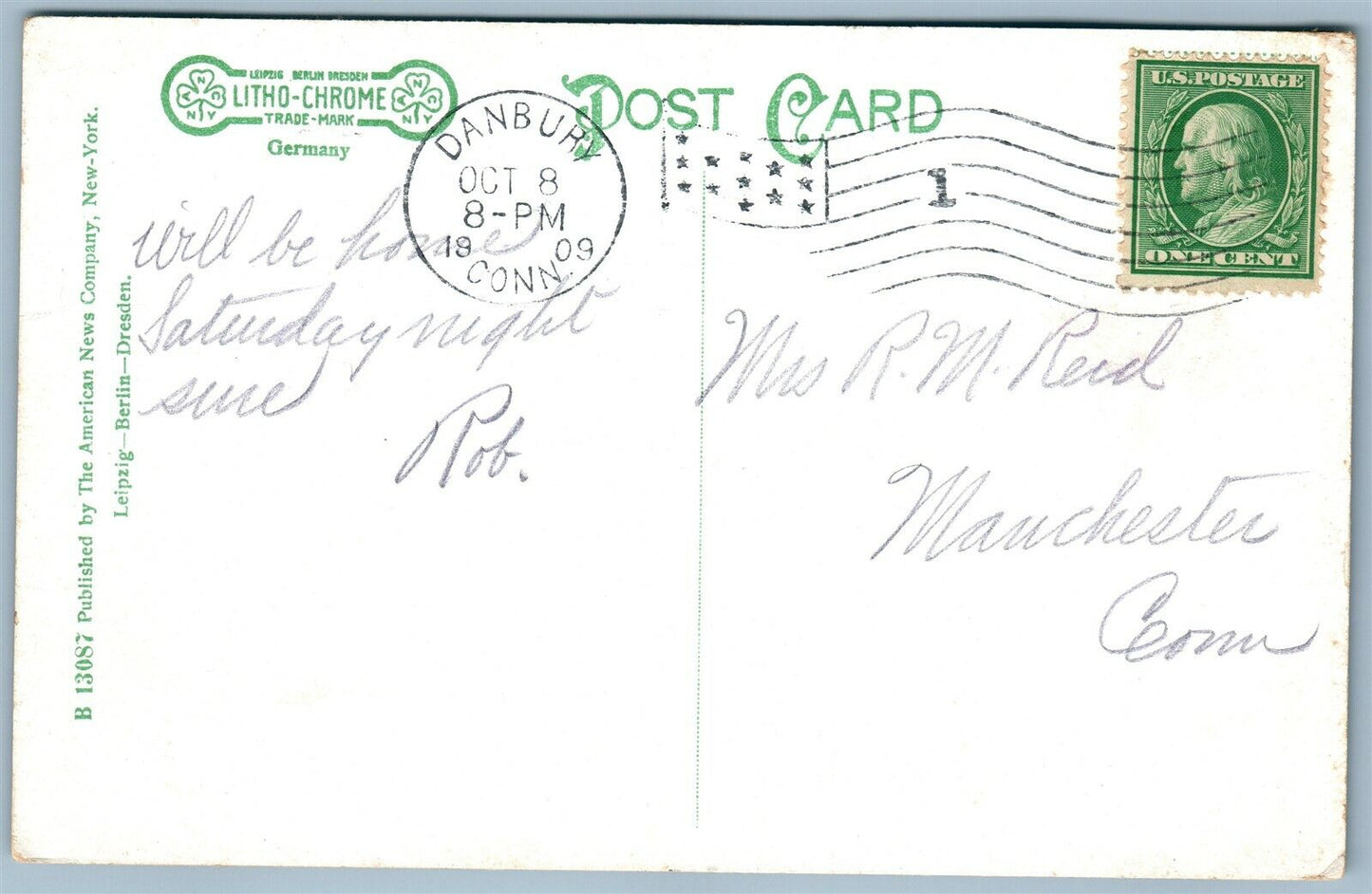 DANBURY CT FAIR 1909 ANTIQUE POSTCARD