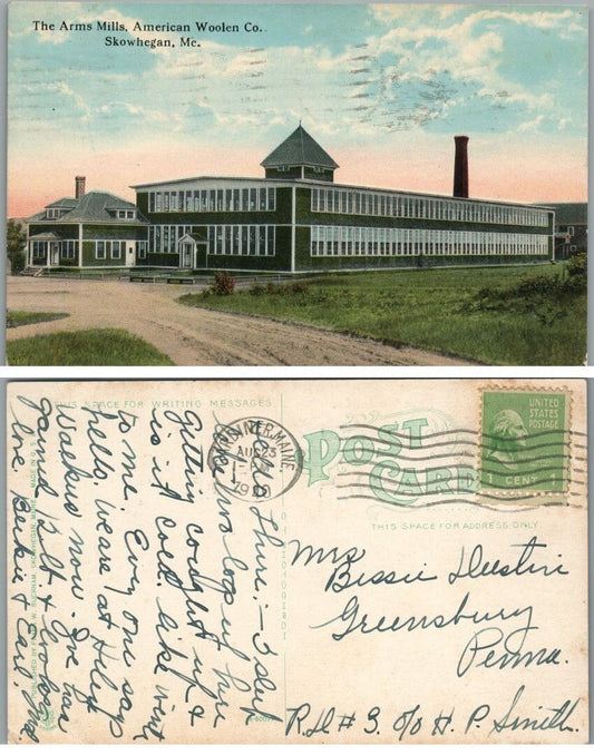 THE ARMS MILLS AMERICAN WOOLEN CO. SKOWHEGAN ME VINTAGE 1940 POSTCARD