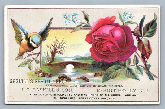 MOUNT HOLLY NJ ANTIQUE VICTORIAN TRADE CARD GASKILL'S FERTILIZERS ADVERTISING