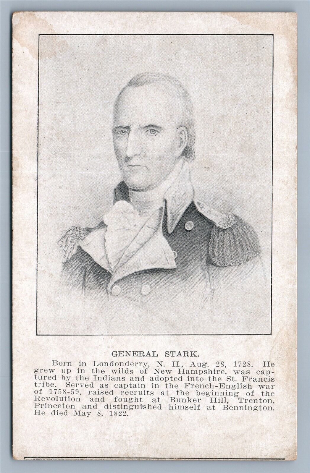GENERAL STARK ANTIQUE POSTCARD