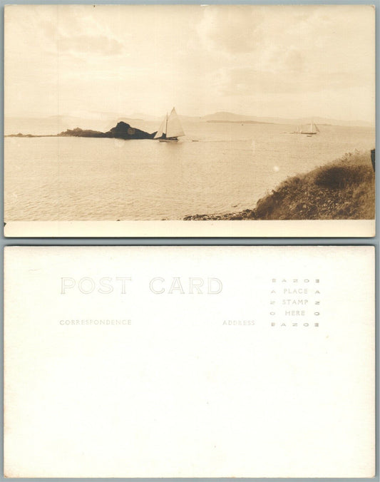 SAILING AT THE LAKE ANTIQUE REAL PHOTO POSTCARD RPPC