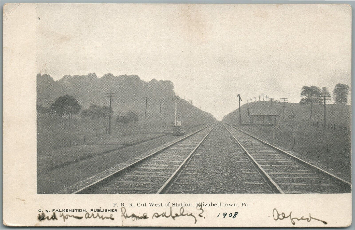 ELIZABETHTOWN PA RAILROAD CUT WEST OF STATION ANTIQUE POSTCARD