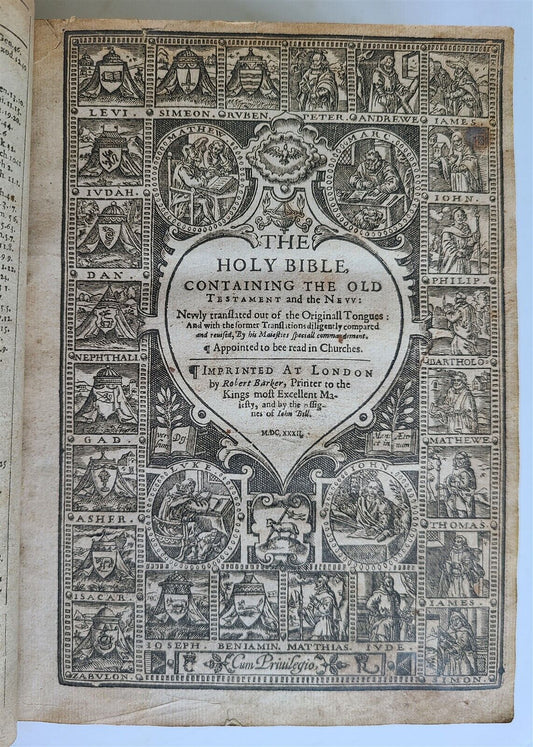 1631 BIBLE in ENGLISH ANTIQUE ILLUSTRATED Robert Barker OLD & NEW TESTAMENT 17c