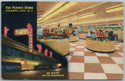 ATLANTIC CITY NJ MR.PEANUT STORE on the BOARDWALK 1946 VINTAGE POSTCARD