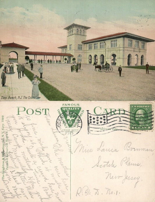 DEAL BEACH N.J. CASINO 1915 ANTIQUE POSTCARD