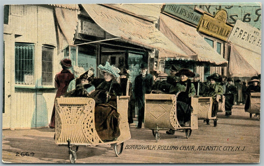 ATLANTIC CITY NJ BOARDWALK ROLLING CHAIRS 1910 ANTIQUE POSTCARD
