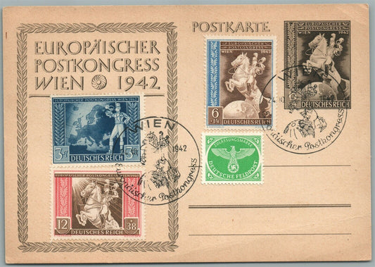 1942 AUSTRIAN VINTAGE POSTCARD EUROPEAN POSTAL CONGRESS w/ STAMPS