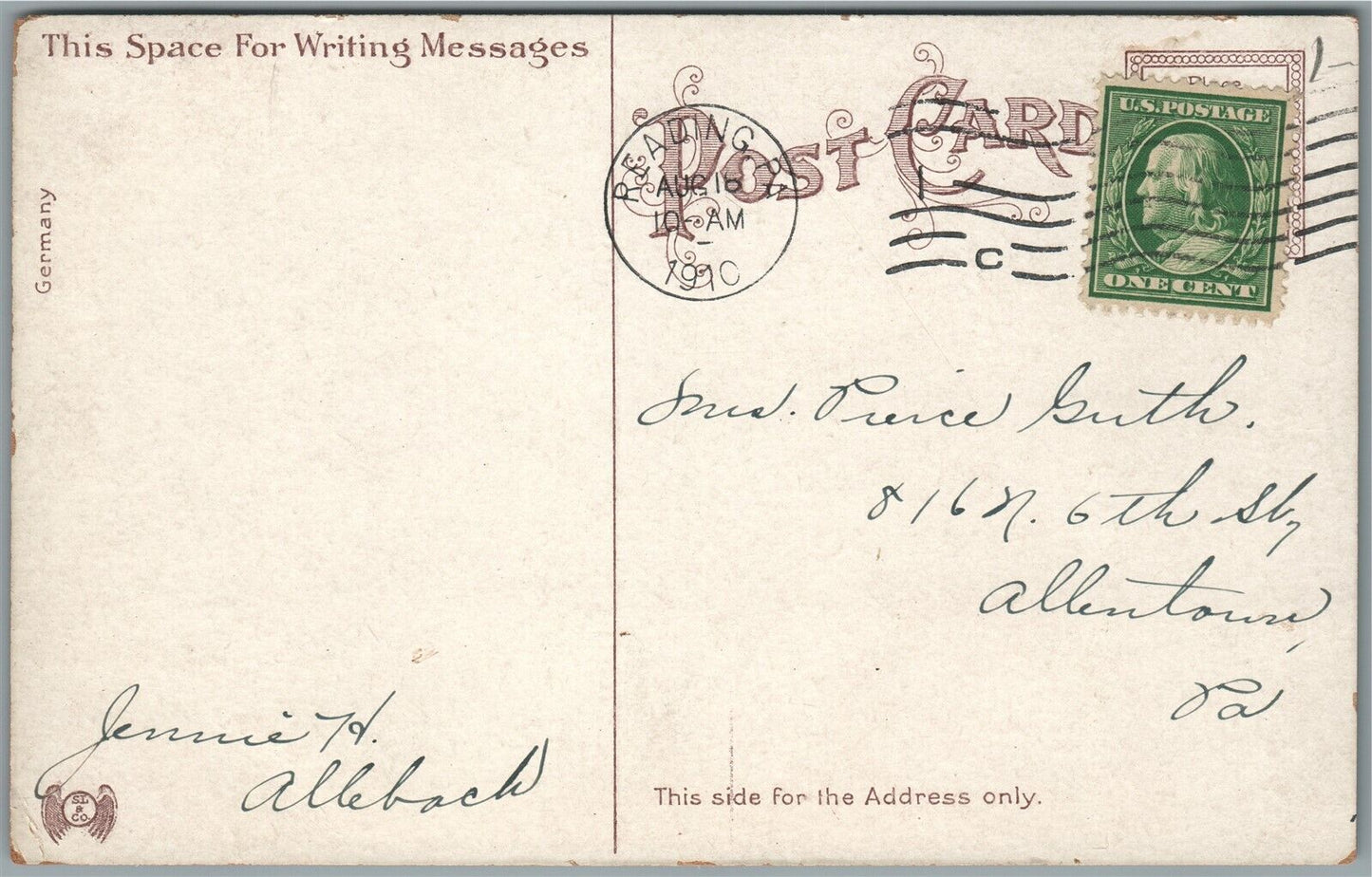 READING PA MEMORIAL CHURCH OF HOLY CROSS ANTIQUE POSTCARD