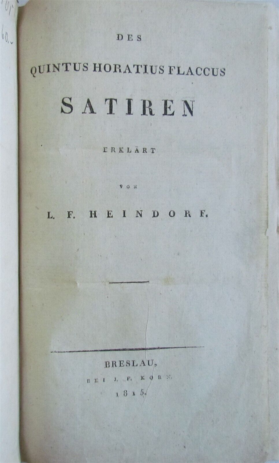 1815 HORACE in GERMAN printed in WROCLAW BRESLAU antique SATIREN