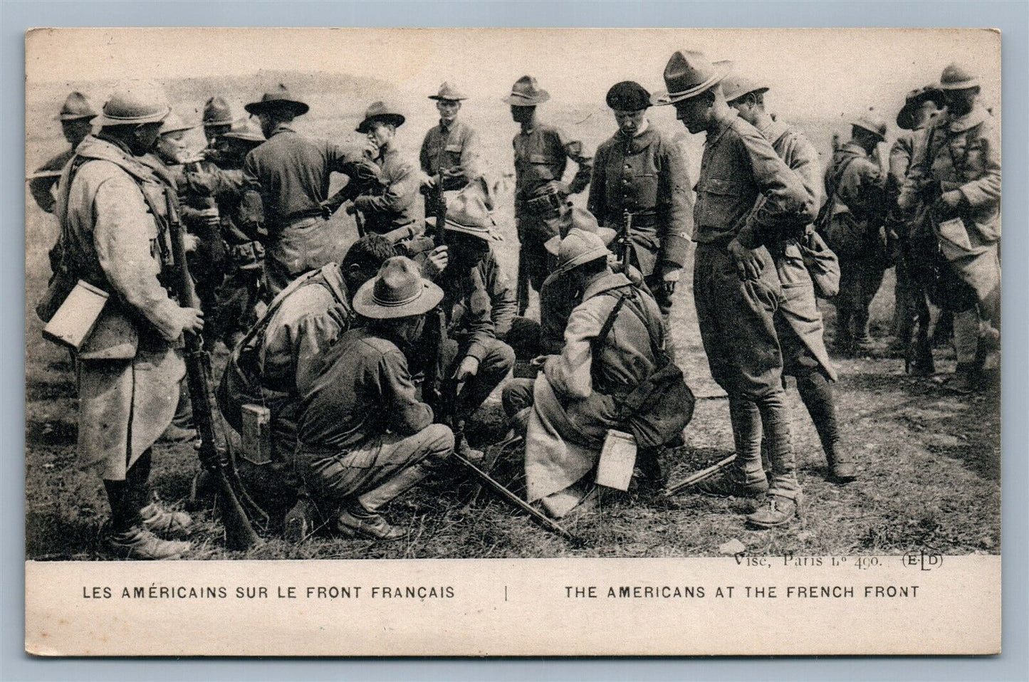 AMERICANS AT FRENCH FRONT WWI ANTIQUE POSTCARD
