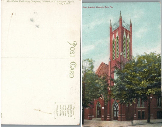 VINTAGE POSTCARD FIRST BAPTIST CHURCH ERIE PA