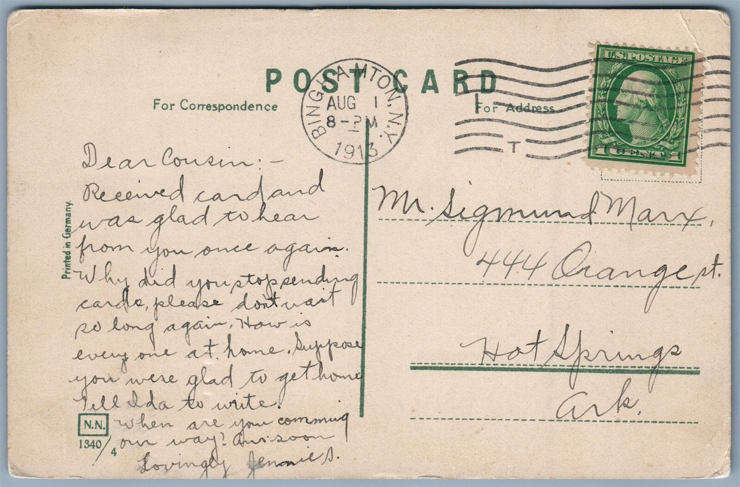 HARPURSVILLE NY SUSQUEHANNA FROM D. & H. BRIDGE 1913 ANTIQUE POSTCARD