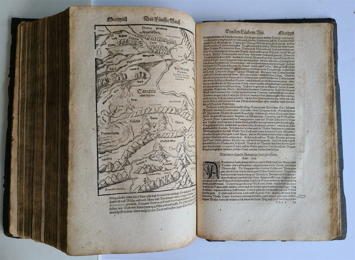 1598 COSMOGRAPHY by Sebastian Munster antique ILLUSTRATED original binding RARE