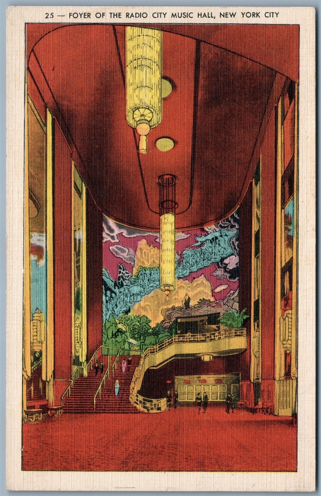NEW YORK NY RADIO CITY MUSIC HALL FOYER 1940 ANTIQUE POSTCARD