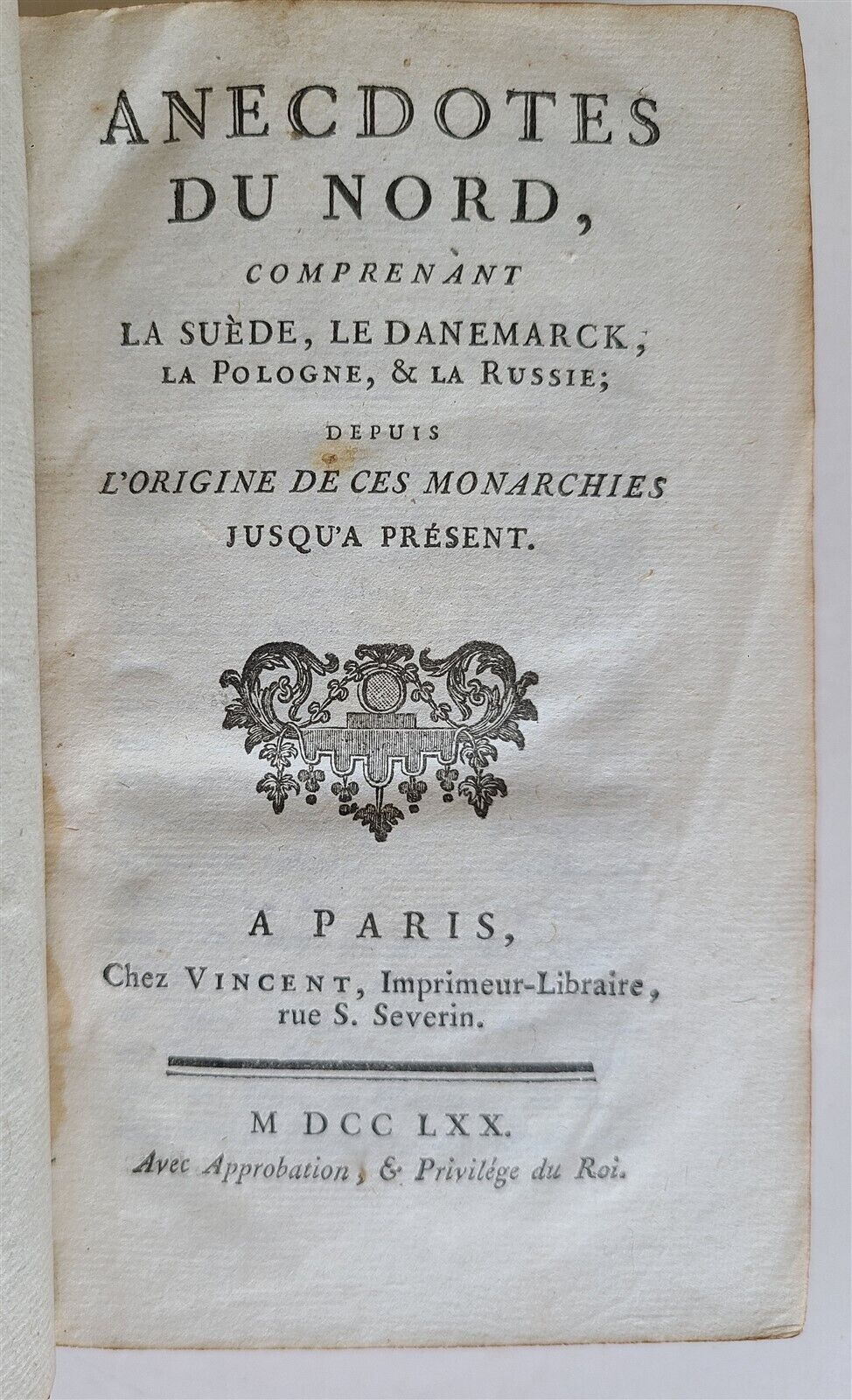 1770 ANECDOTES DU NORD antique FRENCH HISTORY of Sweden Denmark Poland & Russia