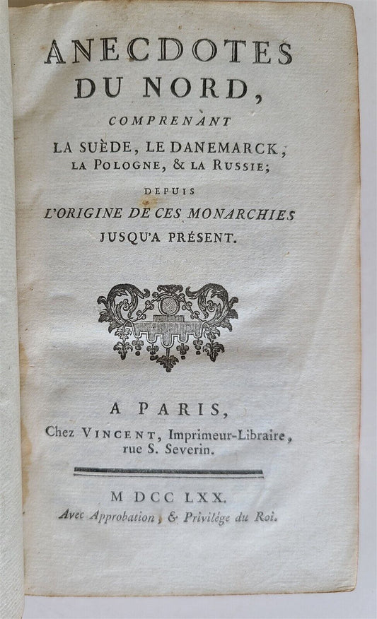 1770 ANECDOTES DU NORD antique FRENCH HISTORY of Sweden Denmark Poland & Russia