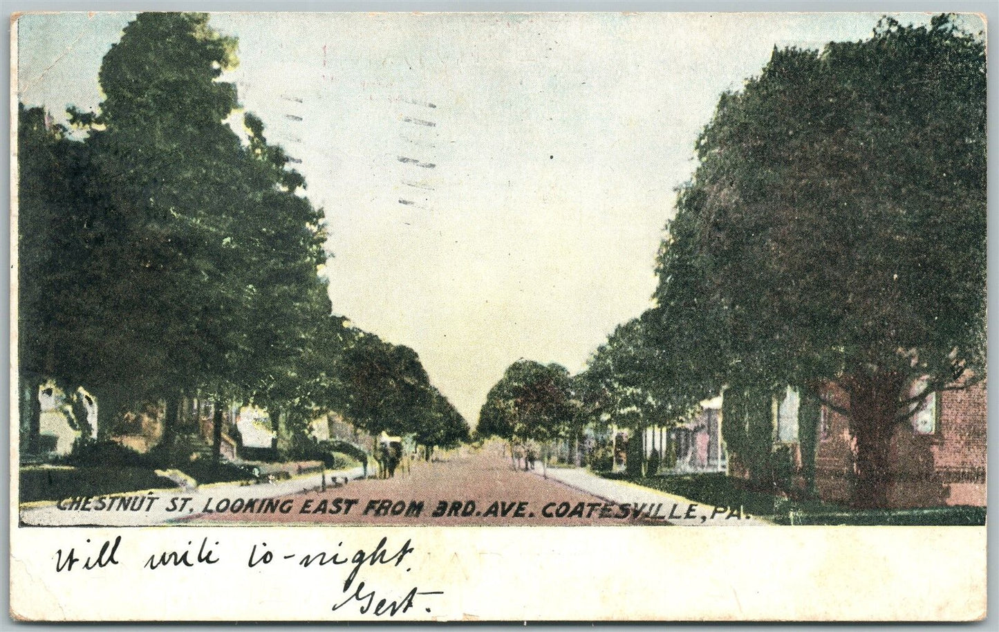 COATESVILLE PA CHESTNUT STREET 1908 ANTIQUE POSTCARD
