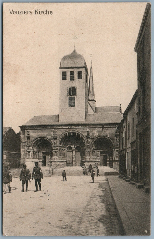 MILITARY GERMAN WWI ERA 1916 ANTIQUE POSTCARD VOUZIERS KIRCHE FELDPOSKARTE