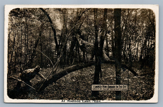 MADISON LAKE MN EXAGGERATED PHEASANT HUNTING ANTIQUE REAL PHOTO POSTCARD RPPC