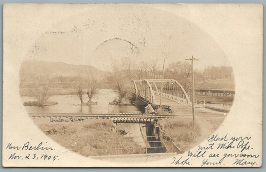 NEW BERLIN NY BRIDGE SCENE ANTIQUE REAL PHOTO POSTCARD RPPC
