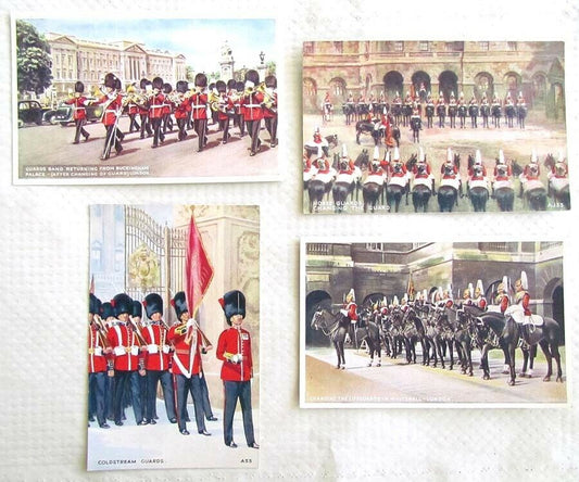 LOT OF 4 VINTAGE POSTCARDS - BRITISH ROYAL GUARDS ENGLAND UK