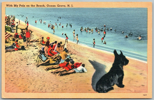 OCEAN GROVE N.J. with MY PALS ON THE BEACH 1942 VINTAGE POSTCARD