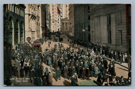 NEW YORK NY WALL STREET CURB BROKERS ANTIQUE POSTCARD