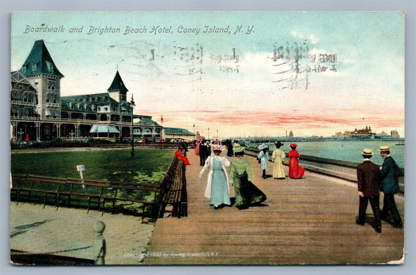 BROOKLYN NY CONEY ISLAND BRIGHTON BEACH HOTEL & BOARDWALK ANTIQUE POSTCARD