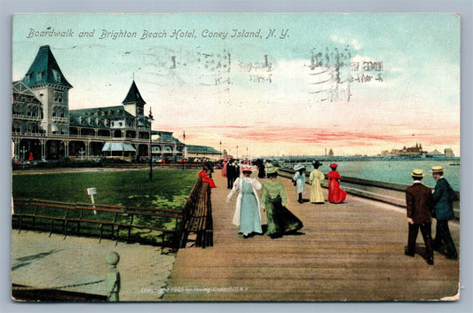 BROOKLYN NY CONEY ISLAND BRIGHTON BEACH HOTEL & BOARDWALK ANTIQUE POSTCARD