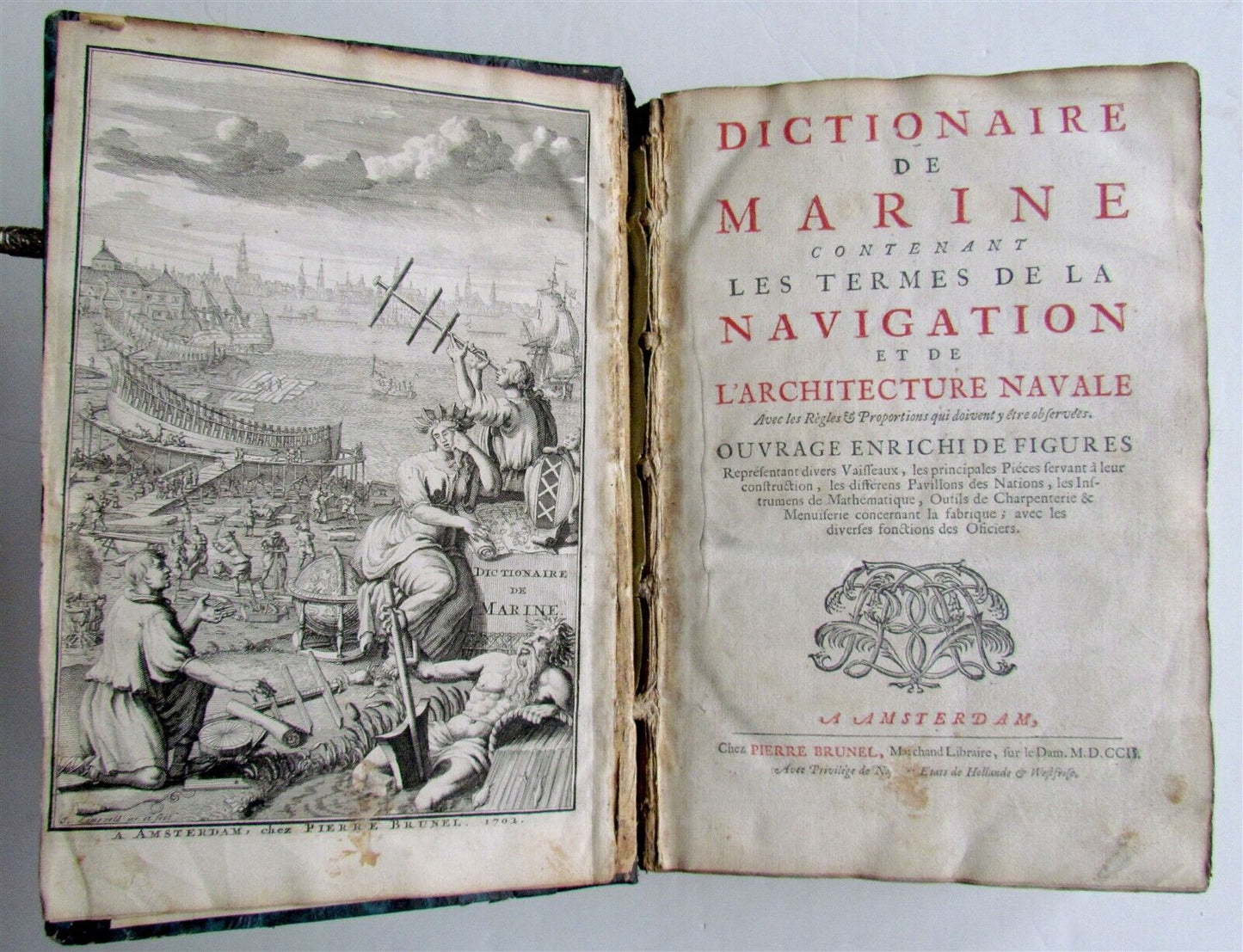 1702 NAVAL DICTIONARY ILLUSTRATED ship architecture maritime terminology antique