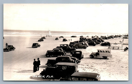 FLORIDA BEACH CAR PARKING VINTAGE REAL PHOTO POSTCARD RPPC