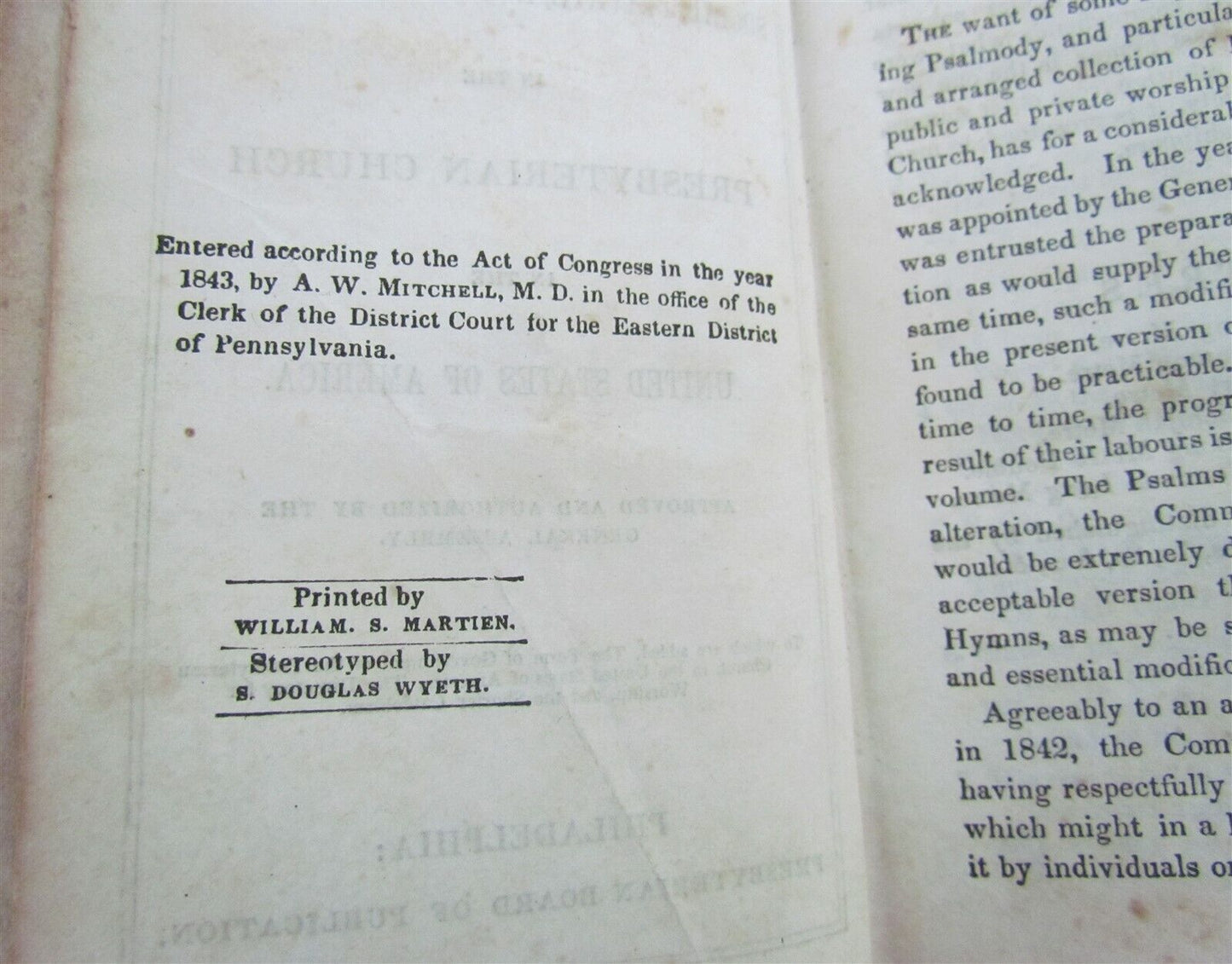 1850s PRESBYTERIAN CHURCH PSALMS & HYMNS antique PHILADELPHIA AMERICANA