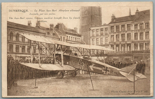 CAPTURED GERMAN AIRPLANE in FRANCE DUNKERQUE WWI ERA ANTIQUE POSTCARD DUNKIRK