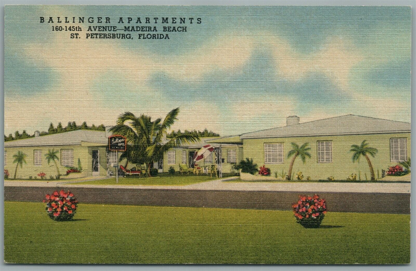 ST.PETERSBURG FL MADEIRA BEACH BALLINGER APARTMENTS VINTAGE POSTCARD