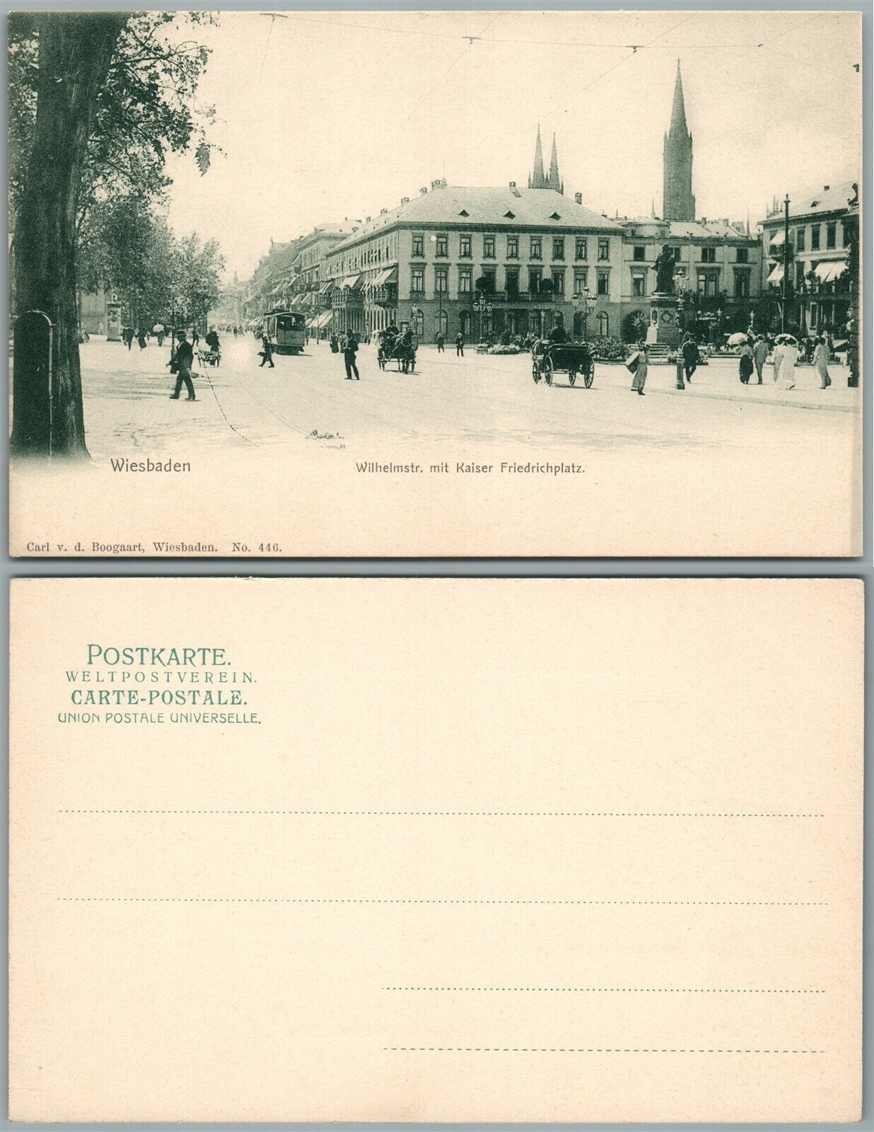 WIESBADEN HESSE GERMANY WILHELMSTR. MIT KAISER FRIEDRICHPLATZ ANTIQUE POSTCARD