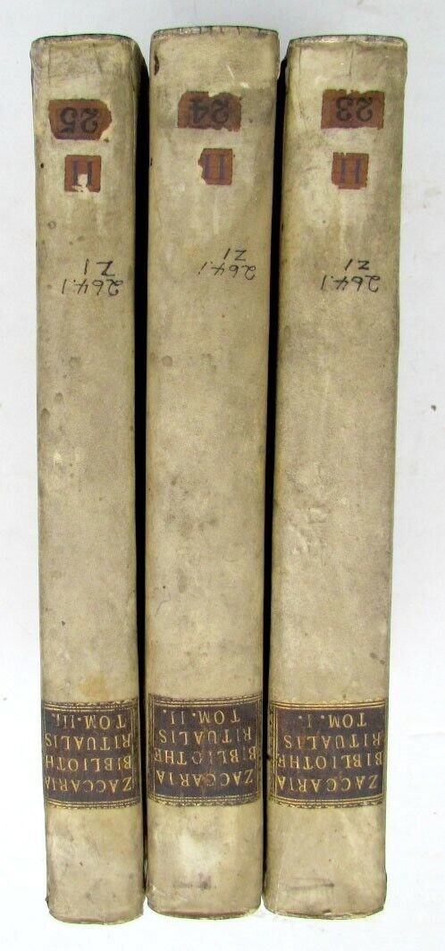 1776 BIBLIOTEKA RITUALIS by A. Zaccaria 3 BOOKS LOT VELLUM RELIGIOUS CEREMONIES