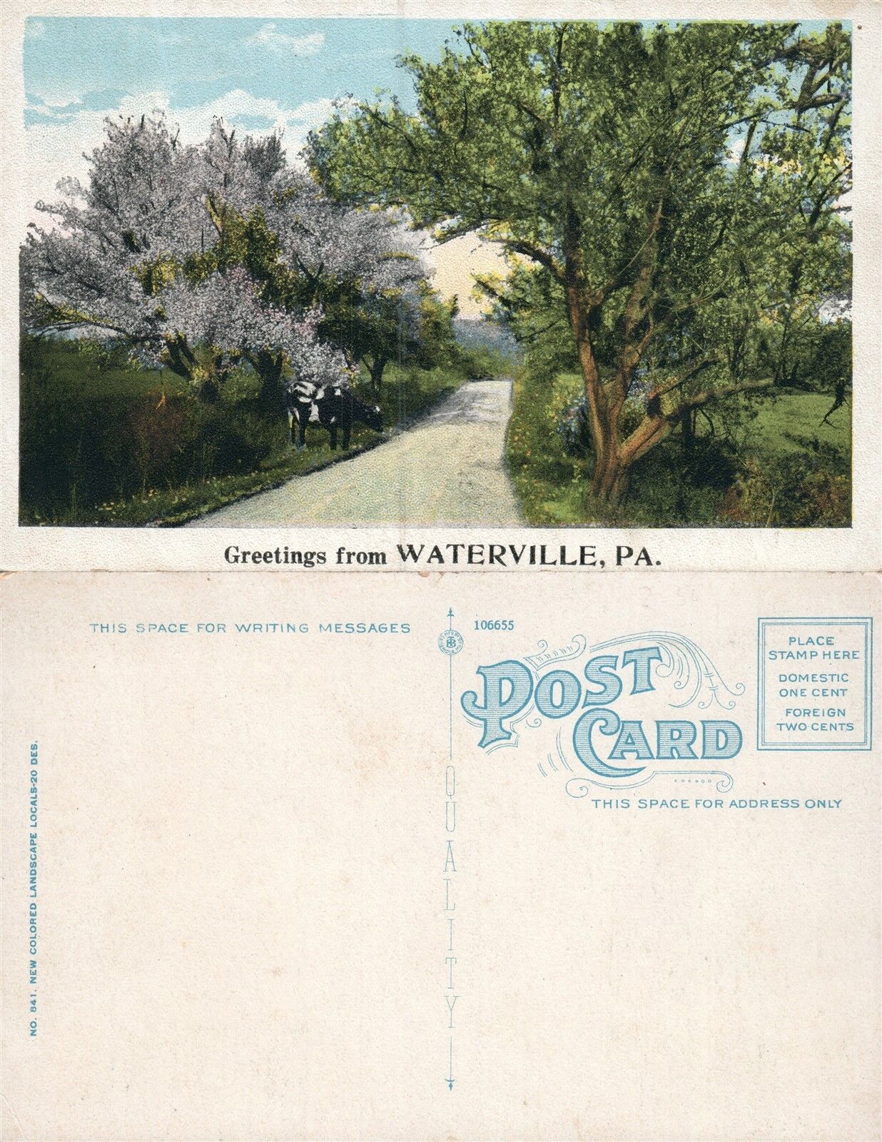 GREETINGS FROM WATERVILLE PA ANTIQUE POSTCARD