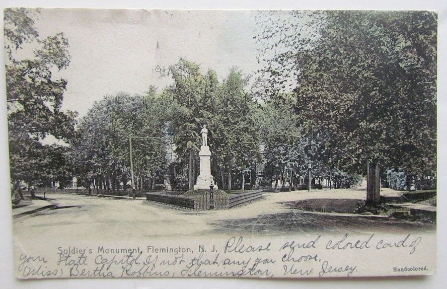 VINTAGE 1907 UNDIVIDED POSTCARD SOLDIER'S MONUMENT FLEMINGTON NJ NEW JERSEY