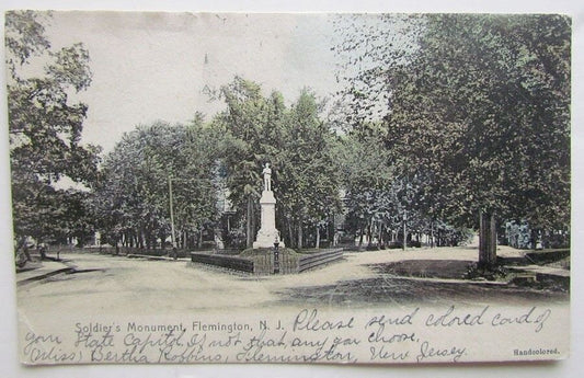 VINTAGE 1907 UNDIVIDED POSTCARD SOLDIER'S MONUMENT FLEMINGTON NJ NEW JERSEY
