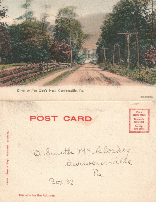 CURWENSVILLE PA DRIVE BY PEE WEE'S NEST UNDIVIDED ANTIQUE POSTCARD