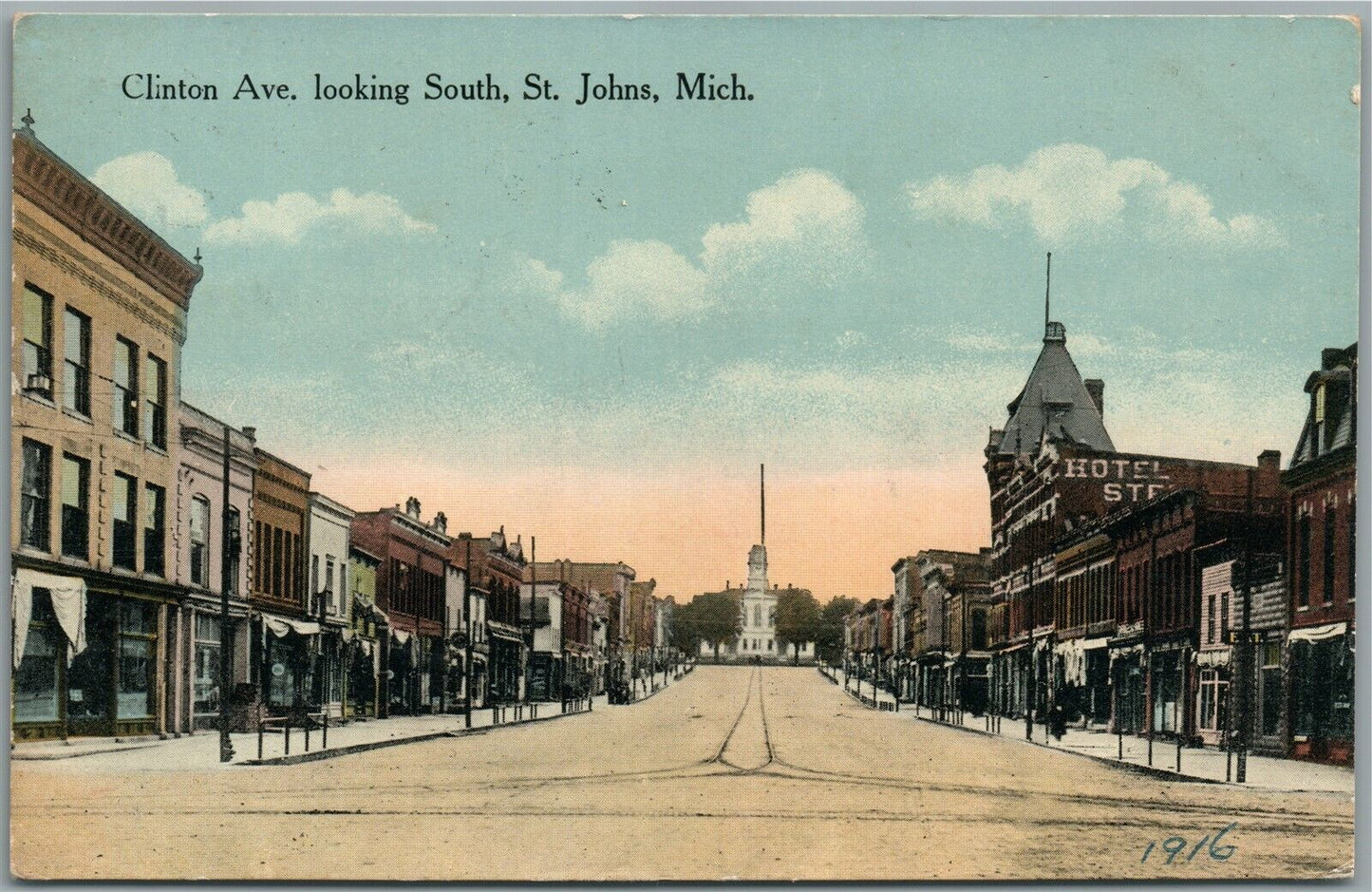 ST. JOHNS MI CLINTON AVENUE ANTIQUE POSTCARD